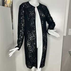 Lauren Ralph Lauren Sz M Black Lace Leather Trim Duster Jacket
